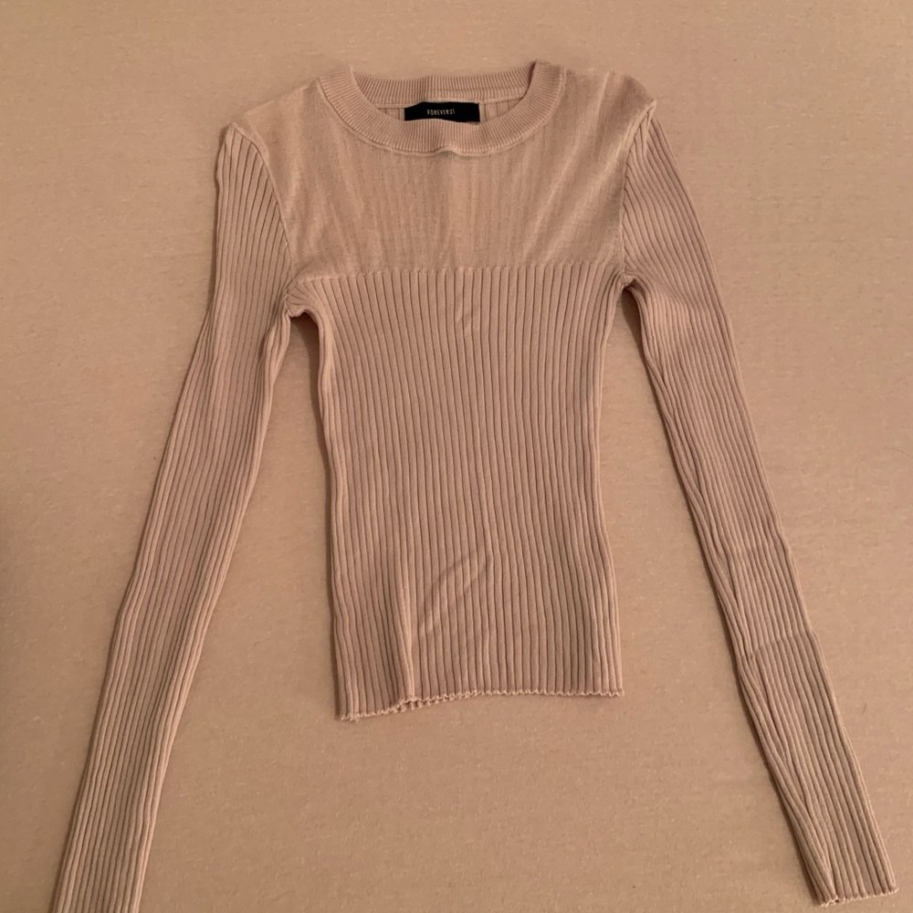 Forever 21 pink ribbed mesh sweater top stretchy